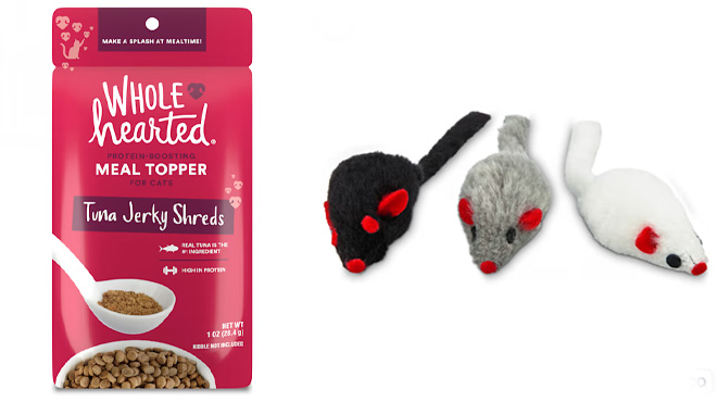 Wholehearted Tuna Jerky Shreds Cat Meal Topper and Mouse Cat Toys