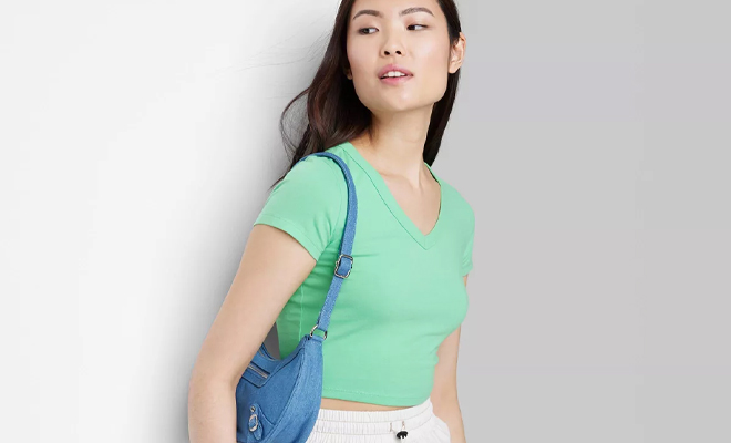 Wild Fable Womens Short Sleeve V Neck Cropped T Shirt in the Color Mint Green