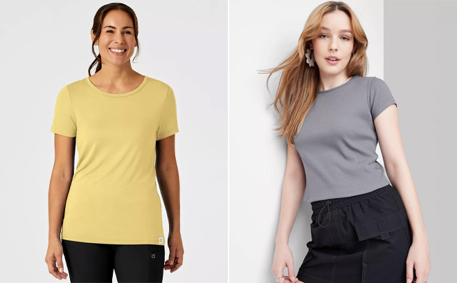 Wink Knits and Layers Womens Silky Knit Short Sleeve Tee and Wild Fable Womens Short Sleeve Ribbed Baby T Shirt Wink Knits and Layers Womens Silky Knit Short Sleeve Tee and Wild Fable Womens Short Sleeve Ribbed Baby T Shirt