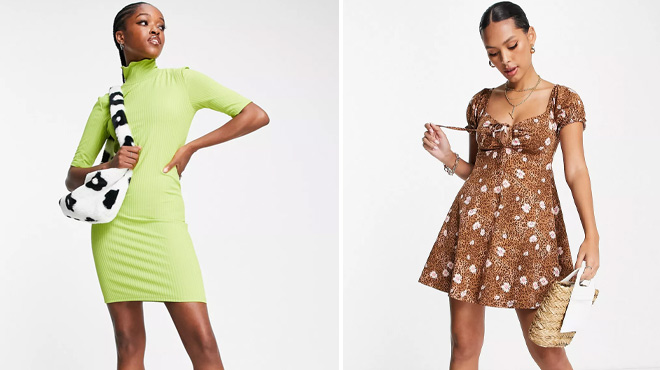 Women Wearing T Shirt and Leopard Print Dress