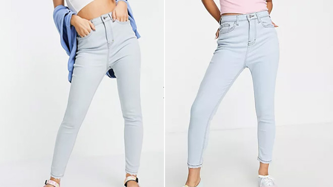Womens Ellie High Rise Skinny Jeans on the left and Womens Petite Ellie High Rise Skinny Jeans on the right