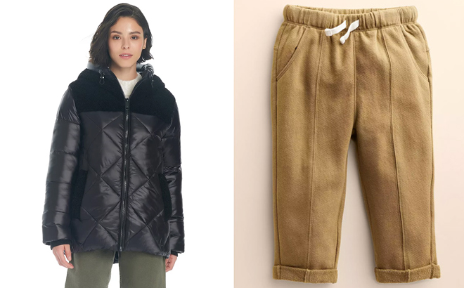 Womens Koolaburra by UGG Sherpa Mixed Media Puffer Jacket and Little Co by Lauren Conrad Toddler Pocket Pants