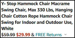 Y Stop Hanging Hammock Chair Order Summary