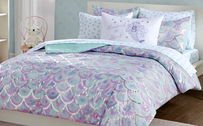 Your Zone Iridescent Seashell 8 Piece Bed in a Bag Comforter Set 1