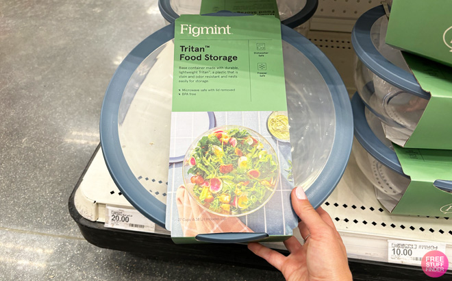 a Person Touching Figmint 7 quart Tritan Plastic Food Storage Bowl with Lid