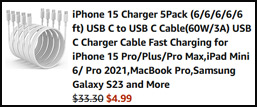 iPhone 15 Charger Cable 5 Pack Order Summary