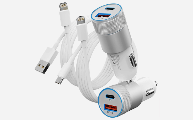 iPhone Car Charger with Lightning Cable 2 Pack