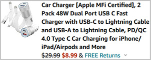 iPhone Car Charger with Lightning Cable 2 Pack Screenshot