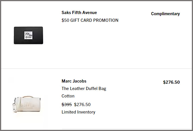 Marc Jacobs Duffel Bag and Gift Card Summary