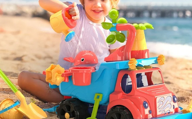 A Child Playing with Dinosaur Planet 20 Pc Sand Beach Toy