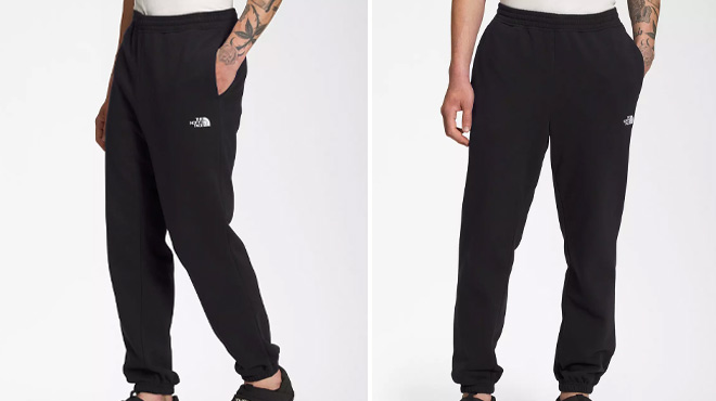 A Man Wearing The North Face Half Dome Sweatpants
