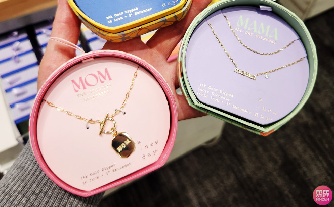 A New Day 14K Gold Dipped Mom Tag Pendant Necklace and Mama Pendant Multi Strand Necklace