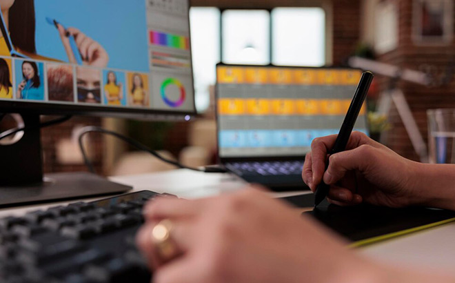 A Person Editing on a Computer