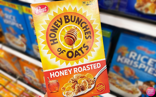 A Person Holding Honey Bunches of Oats Honey Roasted Breakfast Cereal