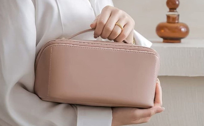 A Person Holding Large Capacity Travel Cosmetic Case