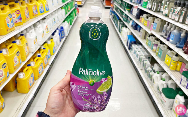 A Person Holding a Palmolive Lavender Lime Ultra Liquid Dish Soap