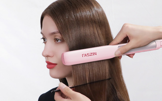 A Person Using Faszin Professional Hair Straightener