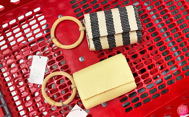 A Person Wearing A New Day Straw Bracelet Pouch in a Target Basket
