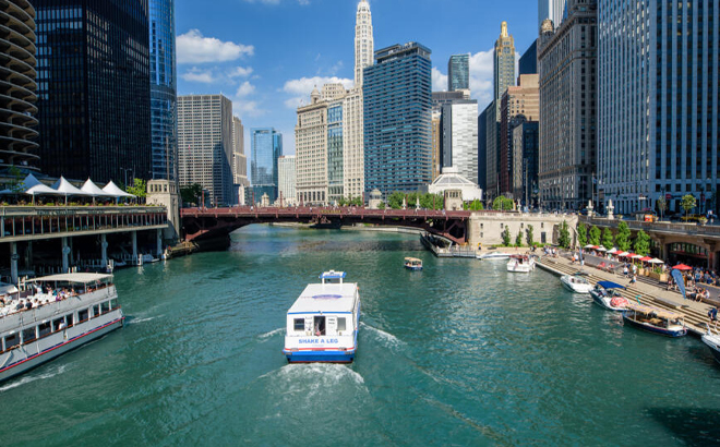 A Tour Boat on the Chicago River