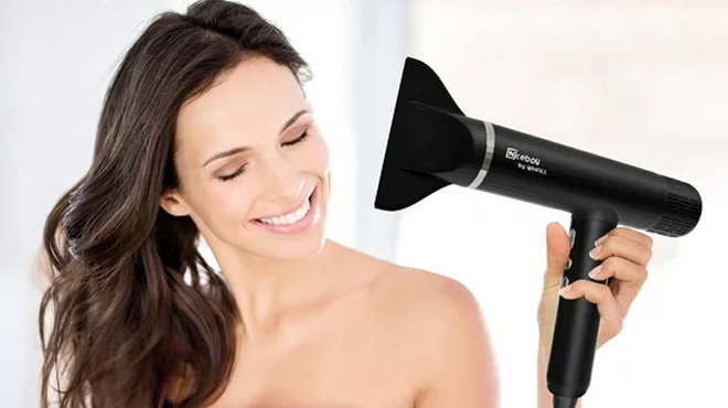 A Woman Drying her Hair using a Nicebay Ionic Hair Dryer