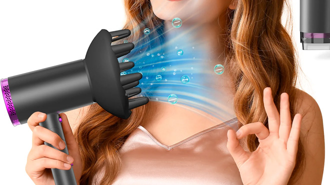 A Woman Using a Jorocks iFanze Ionic Hair Dryer to Dry her Hair
