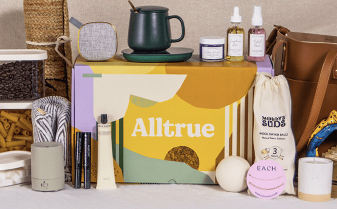 Alltrue Box with Products aroind it Alltrue Box with Products aroind it