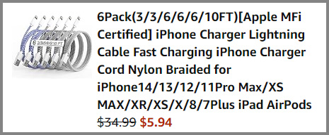 iPhone Charger Lightning Cable 6-Pack Summary