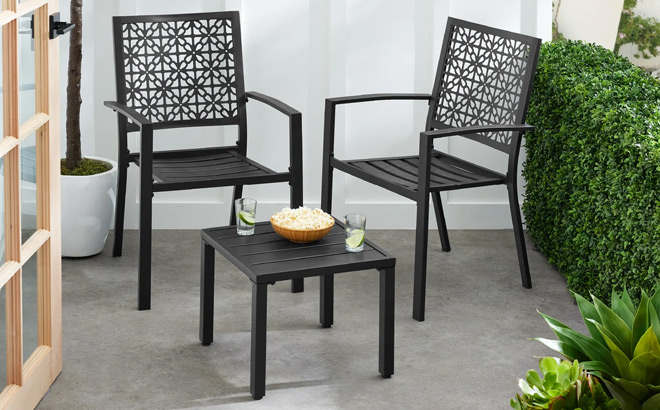 BCP 3 Piece Stackable Steel Outdoor Conversation Bistro Set 1 BCP 3 Piece Stackable Steel Outdoor Conversation Bistro Set 1