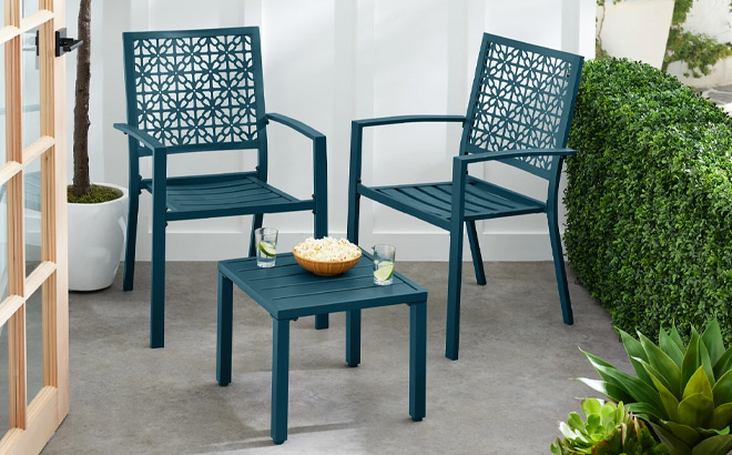 BCP 3 Piece Stackable Steel Outdoor Conversation Bistro Set BCP 3 Piece Stackable Steel Outdoor Conversation Bistro Set