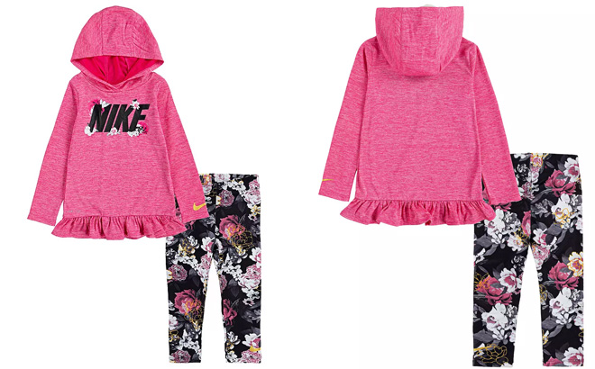 Baby Girl Nike Dri FIT Hooded Peplum T Shirt and Leggings 2 Piece Set
