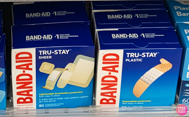 Band Aid Bandages on Store Shelf Band Aid Bandages on Store Shelf
