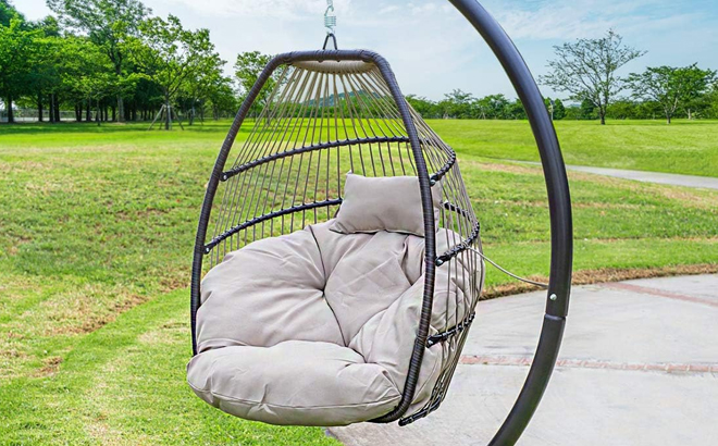 Barton Black Wicker Egg Shaped Patio Swing Chair Barton Black Wicker Egg Shaped Patio Swing Chair