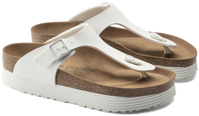 Birkenstock Gizeh Platform Sandals in the Color White Birkenstock Gizeh Platform Sandals in the Color White
