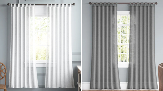 Burlap Weave Linen Blend Sheer Curtain Panels