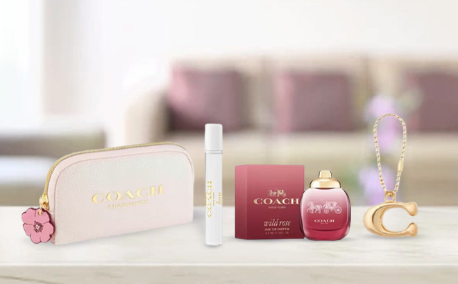 Coach Beauty Break 4 Piece Gift Set on a Table