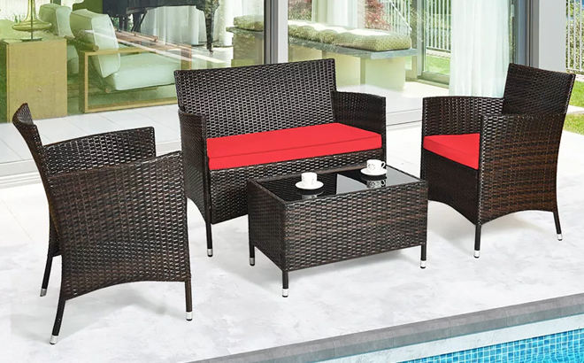 Costway 4 Piece Rattan Conversation Set Costway 4 Piece Rattan Conversation Set