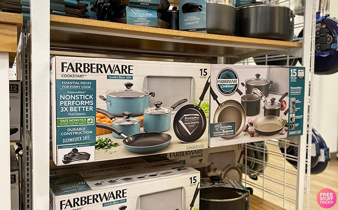 Farberware 15 Piece Cookware Set on a Shelf Farberware 15 Piece Cookware Set on a Shelf