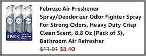 Febreze Air Freshener Spray 3 Pack at Amazon