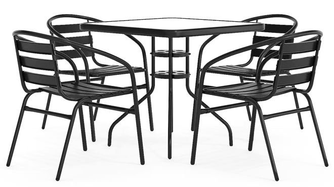 Flash Furniture Square Patio Table and Slat Back Chair 5 Piece Set