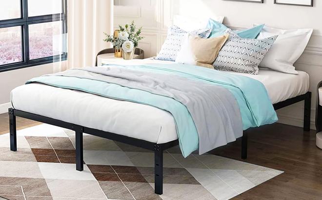 Full Heavy Duty Bed Frame with Pastel Blue Sheet Set