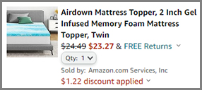 Gel Infused Memory Foam Mattress Topper at Amazon
