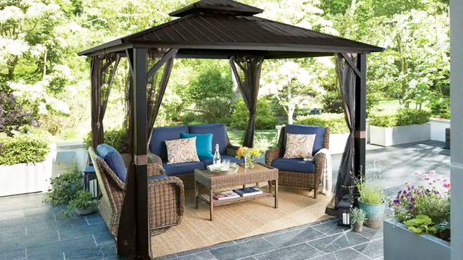 Hampton Bay Holden Outdoor Patio Black Hard Top Galvanized Steel Gazebo Hampton Bay Holden Outdoor Patio Black Hard Top Galvanized Steel Gazebo