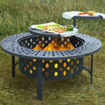 Hayler Wood Burning Outdoor Fire Pit Table with Lid on the Ground