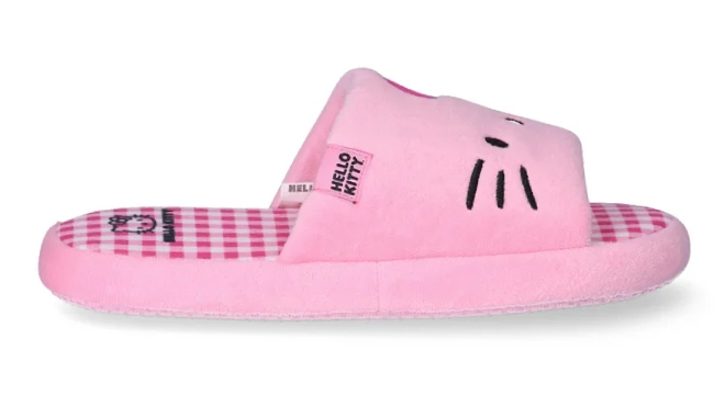 Hello Kitty Womens Embroidered Velour Slide Slippers