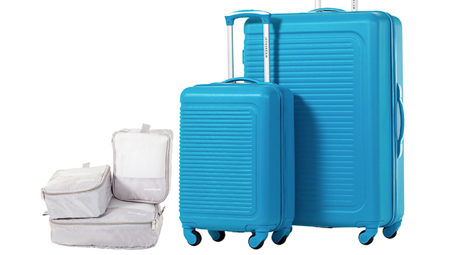 Jetstream 5 Piece Hardside Rolling Spinner Upright Luggage Set in Blue Color