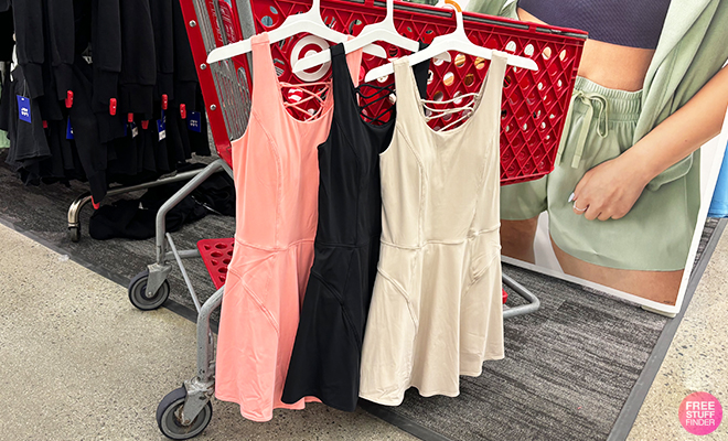 JoyLab Womens Knit Lace Up Detail Active Dresses Hanging on a Cart at Target