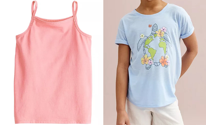 Jumping Beans Girls Essential Cami Tank Top and Roll Cuff Graphic Tee in Regular Plus Size Jumping Beans Girls Essential Cami Tank Top and Roll Cuff Graphic Tee in Regular Plus Size