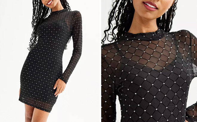 Juniors Almost Famous 2 Piece Mesh Slip Mockneck Mini Dress Set