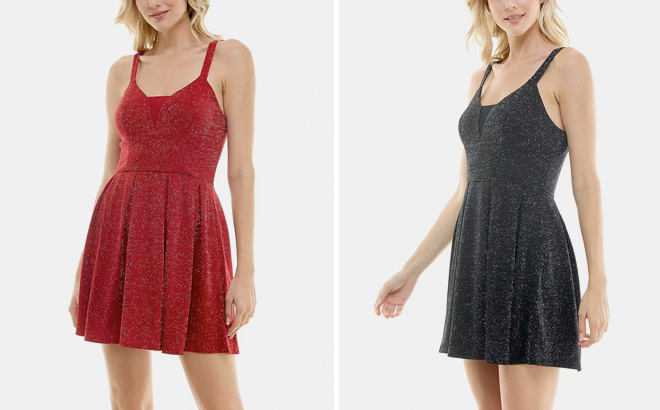 Juniors Lily Rose Sleeveless V Neck Skater Dress