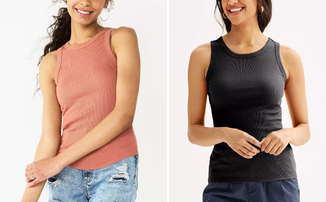 Juniors SO High Neck Ribbed Tank Top and Sonoma High Neck Layering Tank Top